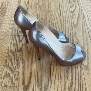 Christian Louboutin Metallic Peep-Toe Heels